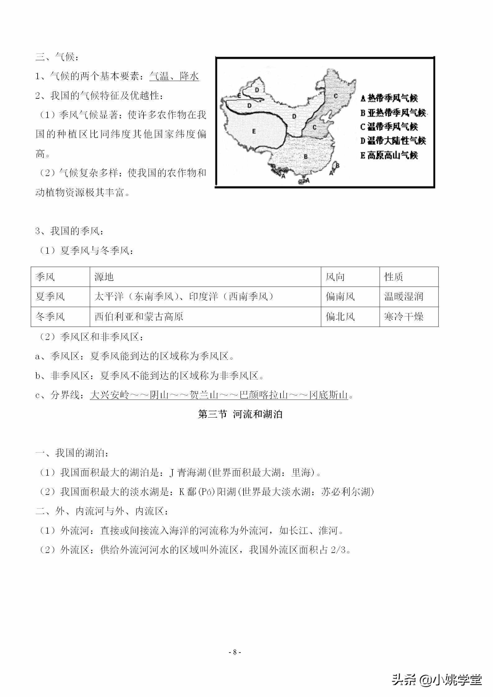八年級(jí)上冊(cè)地理知識(shí)點(diǎn)總結(jié)