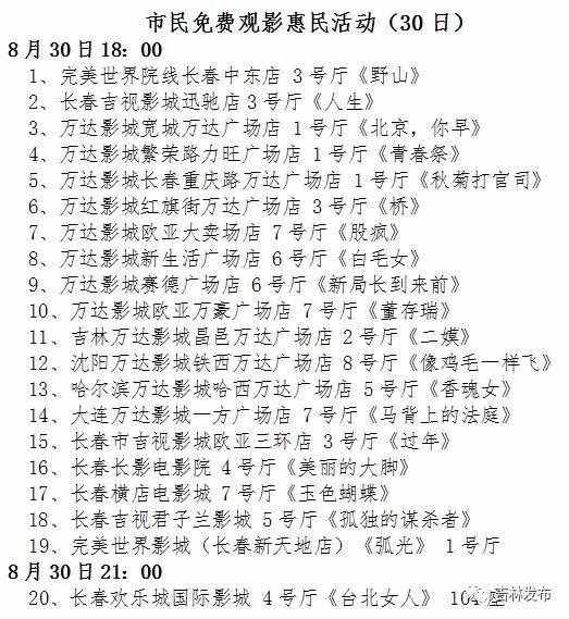 長春電影節(jié)，大批優(yōu)秀電影在多家影院展映，還有免費電影等你來看！
