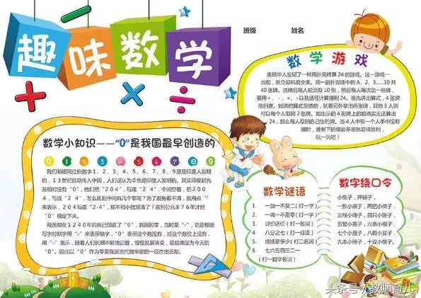 這21張趣味數(shù)學(xué)手抄報(bào)，孩子也許能用得上！老師家長收藏