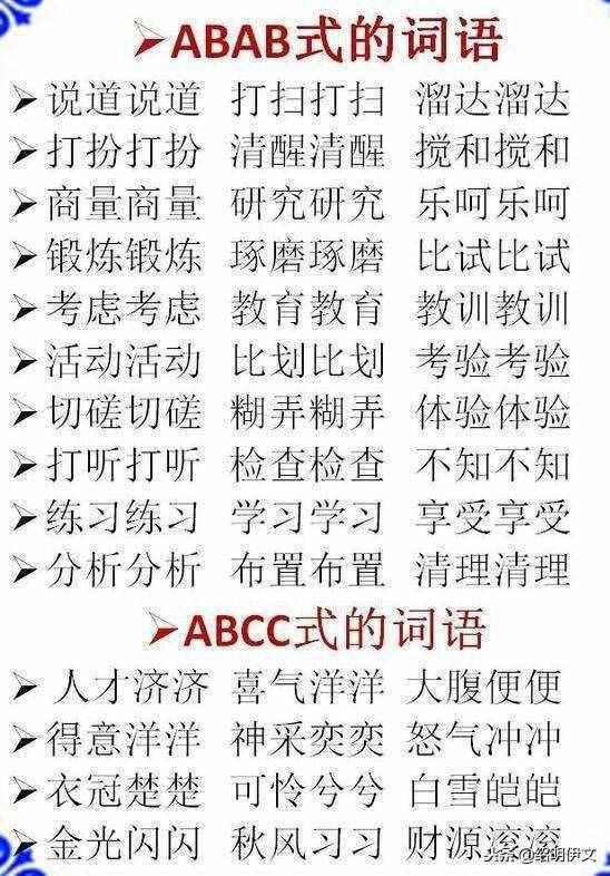 小學(xué)語文ABB，AABB，ABCC式等詞語大全，家長不要錯(cuò)過