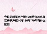 今日更新買(mǎi)房產(chǎn)權(quán)40年后悔怎么辦 買(mǎi)房子產(chǎn)權(quán)40年 50年 70年有什么區(qū)別