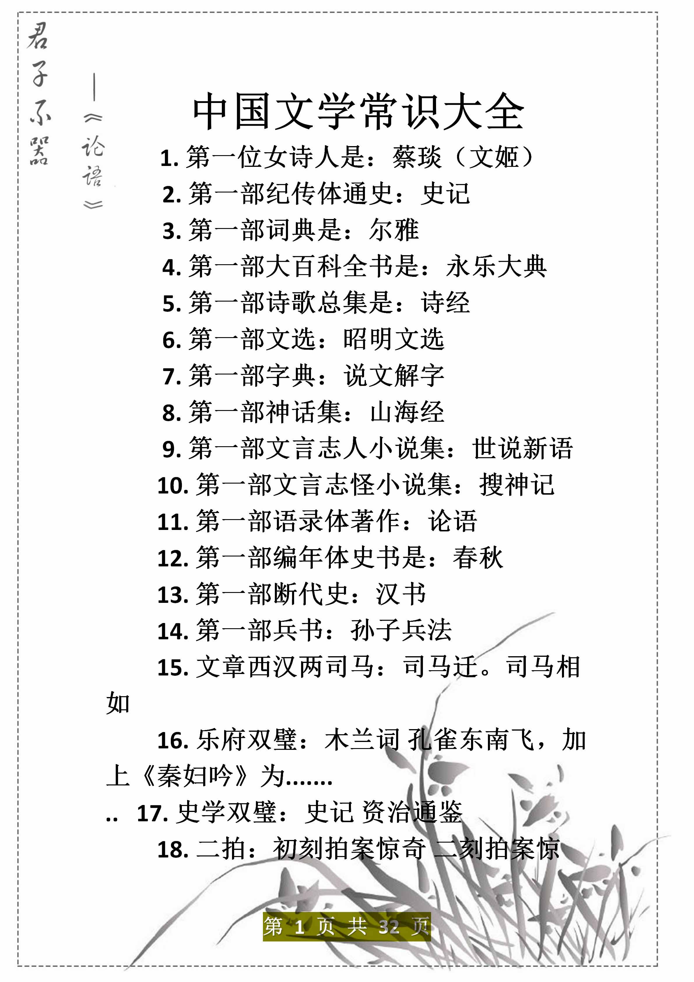 老教師精心整理：5000年的文學(xué)常識(shí)題，打印背熟了，3年不下128