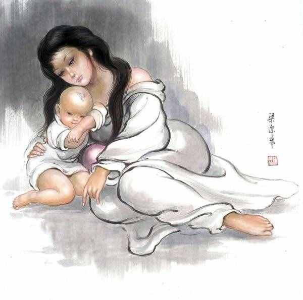 【母親節(jié)】梁潔華國畫《母愛》系列