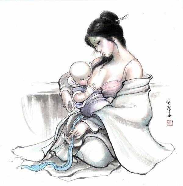 【母親節(jié)】梁潔華國畫《母愛》系列