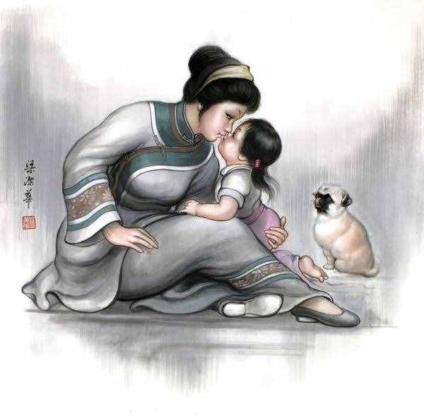 【母親節(jié)】梁潔華國畫《母愛》系列