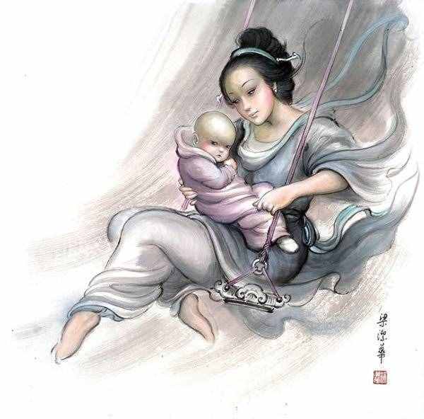 【母親節(jié)】梁潔華國畫《母愛》系列