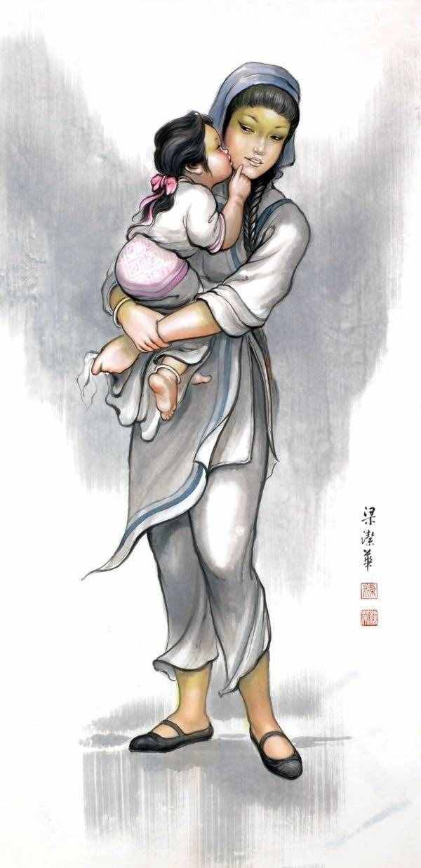 【母親節(jié)】梁潔華國畫《母愛》系列