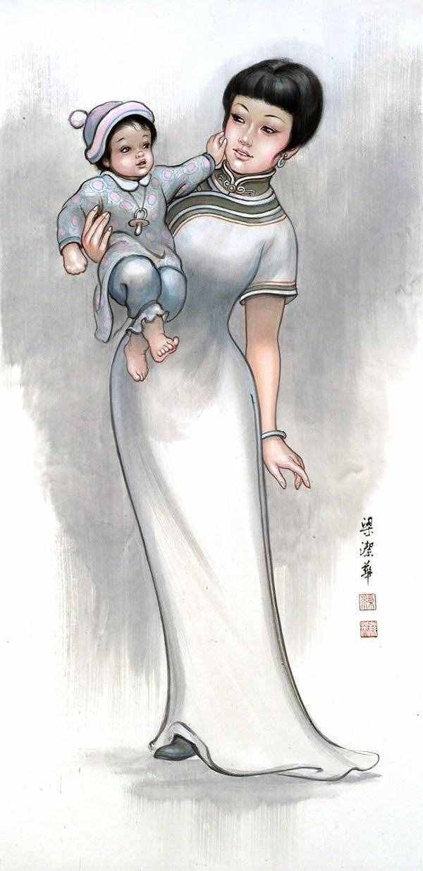【母親節(jié)】梁潔華國畫《母愛》系列