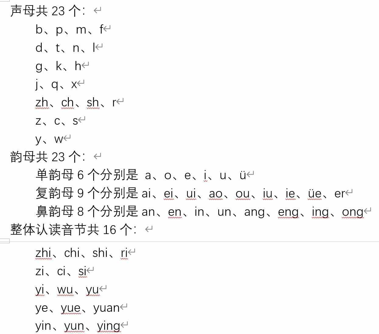 漢語拼音（聲母、韻母、整體認(rèn)讀）
