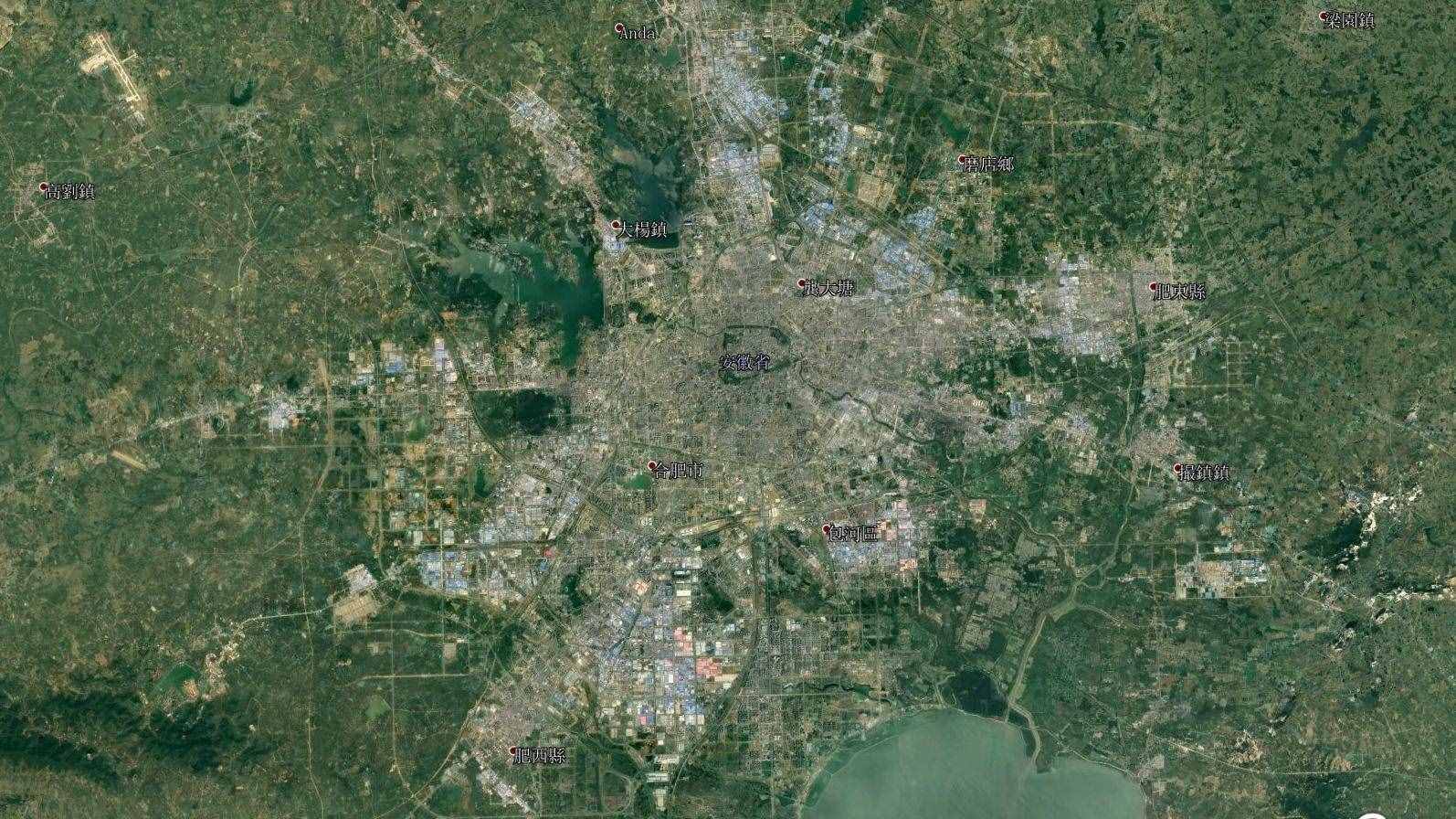 衛(wèi)星地圖上的安徽合肥，城市建成區(qū)很大，安徽第一城實至名歸