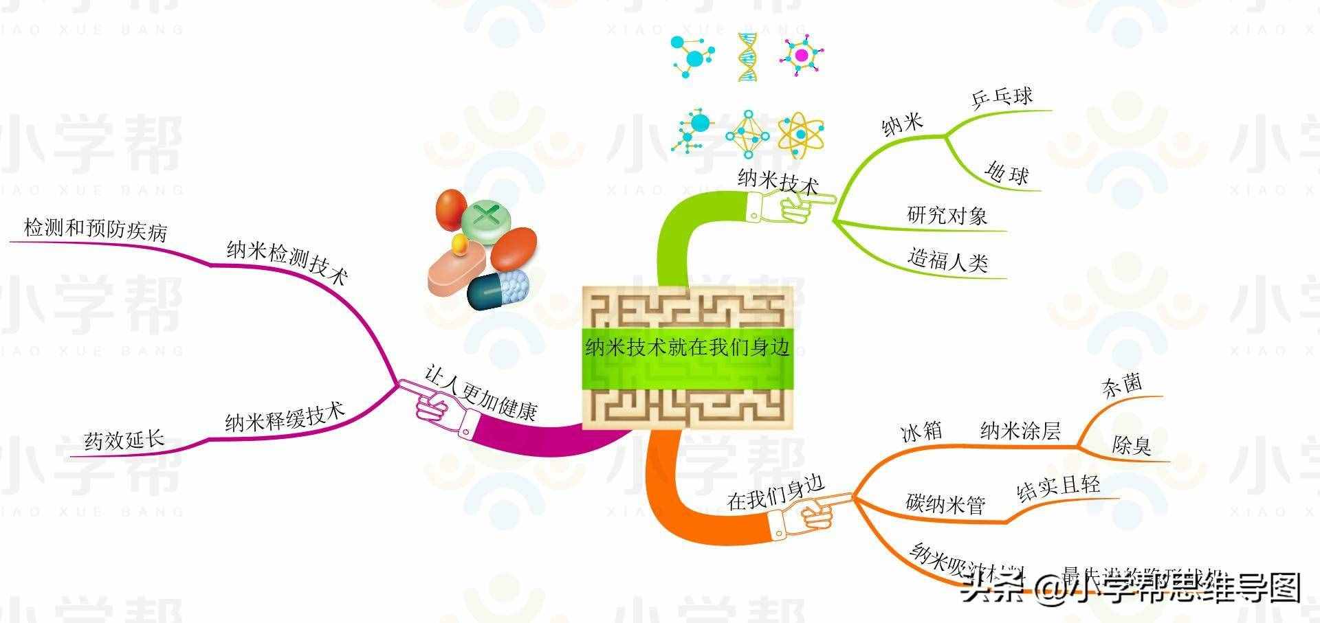 思維導(dǎo)圖統(tǒng)編版4年級“飛向藍(lán)天的恐龍-納米技術(shù)就在我們身邊-千