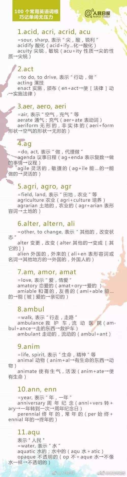 記住這100個(gè)最常用英語詞根，一天能背3000個(gè)單詞！