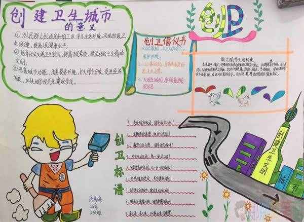 簡單又漂亮的創(chuàng)建衛(wèi)生城市手抄報圖片,城市創(chuàng)衛(wèi)你我他