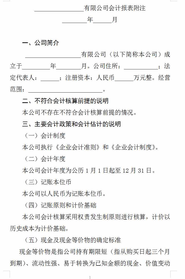 財(cái)務(wù)報(bào)表附注模板（完整版超詳細(xì)）
