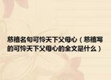 慈禧名句可憐天下父母心（慈禧寫的可憐天下父母心的全文是什么）