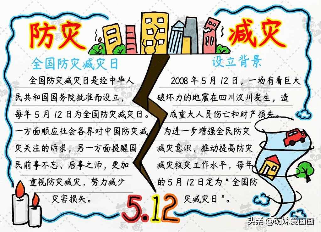 防災(zāi)減災(zāi)，人人參與！學(xué)畫簡單又好看的512防災(zāi)減災(zāi)主題手抄報
