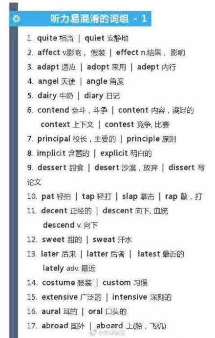 英語(yǔ)四六級(jí)聽力高頻詞，備考四六級(jí)的同學(xué)可以收藏一下