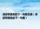 清瑟怨遙夜的下一句歇后語(yǔ)（清瑟怨遙夜的下一句是）