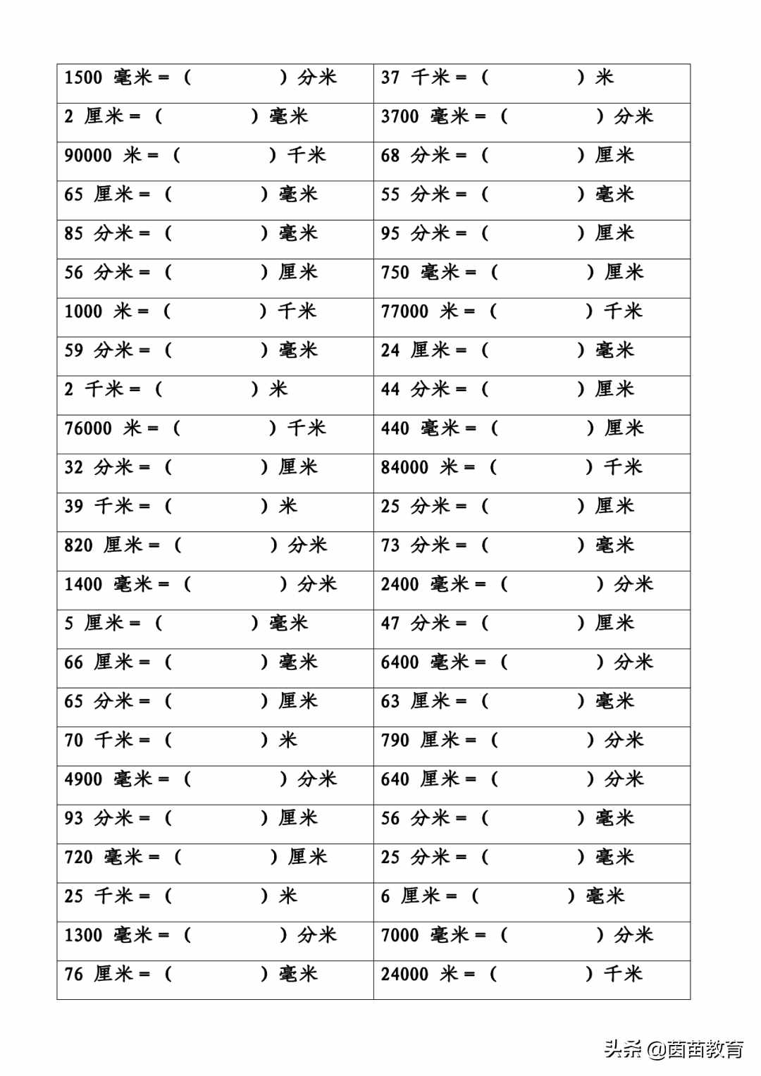 長(zhǎng)度單位換算專(zhuān)項(xiàng)練習(xí)，附答案