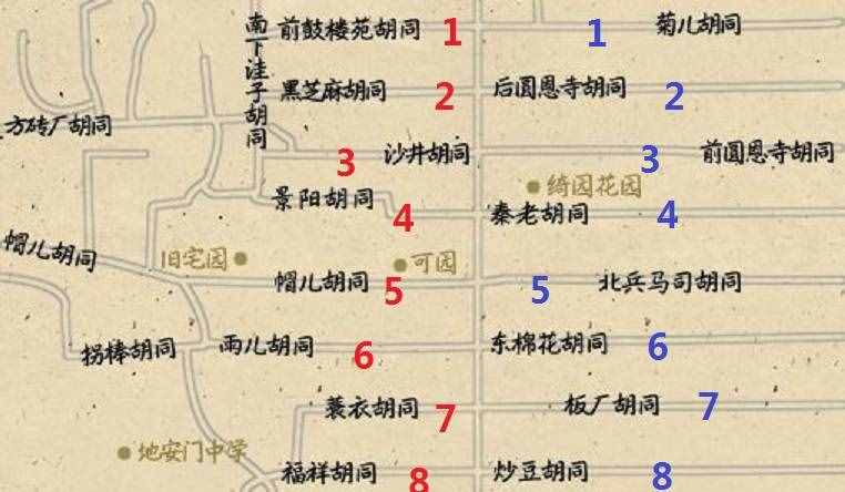 北京的南鑼鼓巷的東西兩側(cè)各有八條胡同，還有一條隱藏小菊兒胡同