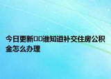 今日更新??誰知道補交住房公積金怎么辦理