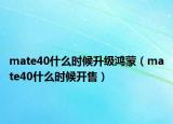 mate40什么時(shí)候升級(jí)鴻蒙（mate40什么時(shí)候開售）