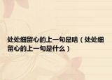 處處細(xì)留心的上一句是啥（處處細(xì)留心的上一句是什么）
