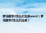 羅馬數字2怎么打出來word（羅馬數字2怎么打出來）