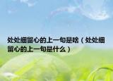 處處細(xì)留心的上一句是啥（處處細(xì)留心的上一句是什么）