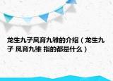 龍生九子鳳育九雛的介紹（龍生九子 鳳育九雛 指的都是什么）