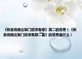 《秋夜將曉出籬門迎涼有感》其二的意思（《秋夜將曉出籬門迎涼有感二首》的意思是什么）