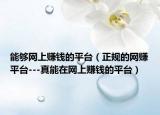 能夠網上賺錢的平臺（正規(guī)的網賺平臺---真能在網上賺錢的平臺）