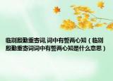 臨別殷勤重寄詞,詞中有誓兩心知（臨別殷勤重寄詞詞中有誓兩心知是什么意思）