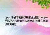 oppo手機(jī)下面的按鍵怎么設(shè)置（oppo手機(jī)下方按鍵怎么設(shè)置出來 按鍵在哪里設(shè)置介紹）