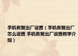 手機(jī)恢復(fù)出廠(chǎng)設(shè)置（手機(jī)恢復(fù)出廠(chǎng)怎么設(shè)置 手機(jī)恢復(fù)出廠(chǎng)設(shè)置教學(xué)介紹）