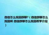 微信怎么找回群聊?（微信群聊怎么找回啊 微信群聊怎么找回教學(xué)介紹）