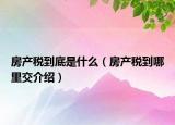 房產(chǎn)稅到底是什么（房產(chǎn)稅到哪里交介紹）
