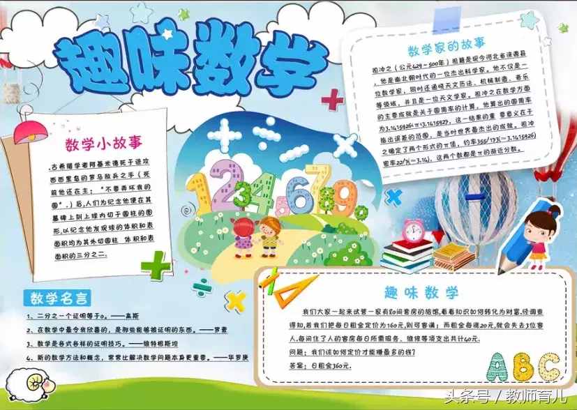 這21張趣味數(shù)學手抄報，孩子也許能用得上！老師家長收藏