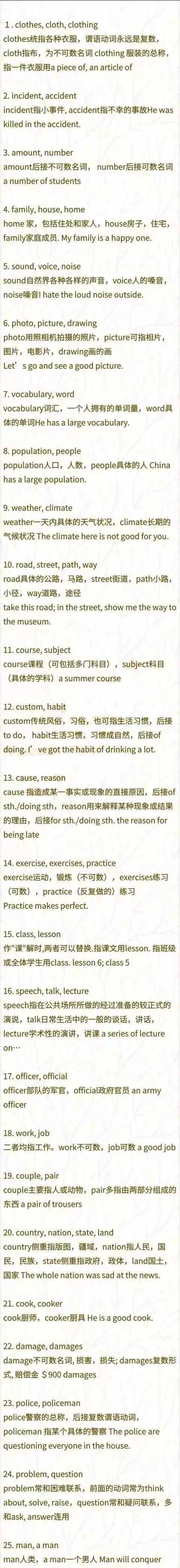 初中英語?？?00組同義詞/詞組辨析，打印收藏可拿高分