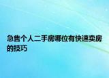 急售個人二手房哪位有快速賣房的技巧