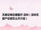 無房證明在哪里開 深圳（深圳無房產(chǎn)證明怎么開介紹）