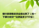 銀行要調(diào)整房貸業(yè)務(wù)比例了（問一下銀行房貸**比例是多少?介紹）