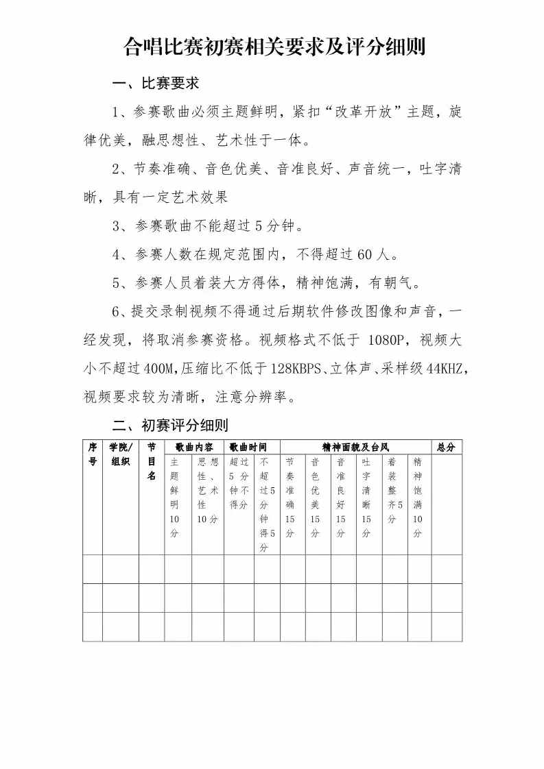 砥礪四十載 贊歌頌中華｜合唱大賽評(píng)分細(xì)則及決賽人員名單公示