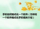 手機(jī)如何格式化一個軟件（怎樣將一個軟件格式化手機(jī)相關(guān)介紹）