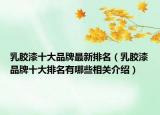 乳膠漆十大品牌最新排名（乳膠漆品牌十大排名有哪些相關介紹）