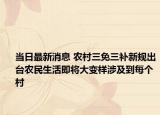 當日最新消息 農(nóng)村三免三補新規(guī)出臺農(nóng)民生活即將大變樣涉及到每個村