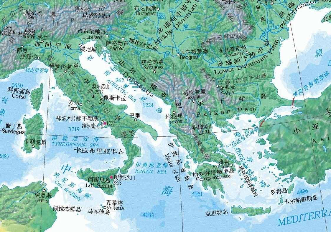 歐洲地中海沿岸三大半島：伊比利亞半島、亞平寧半島和巴爾干半島