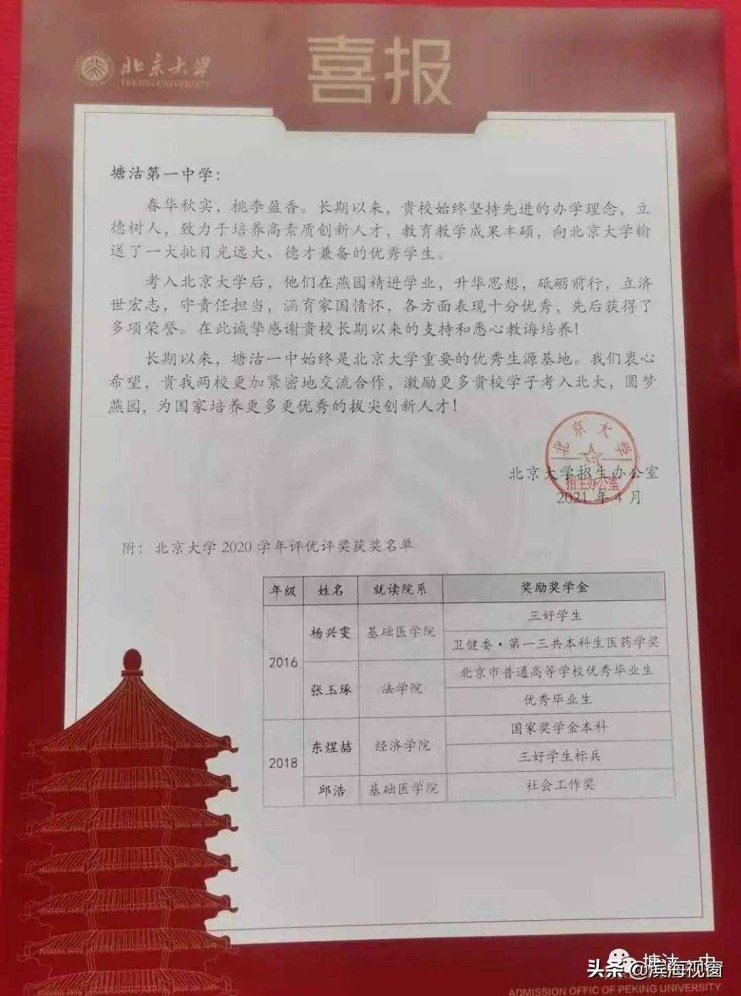 清華、北大齊授牌！塘沽一中牛翻了