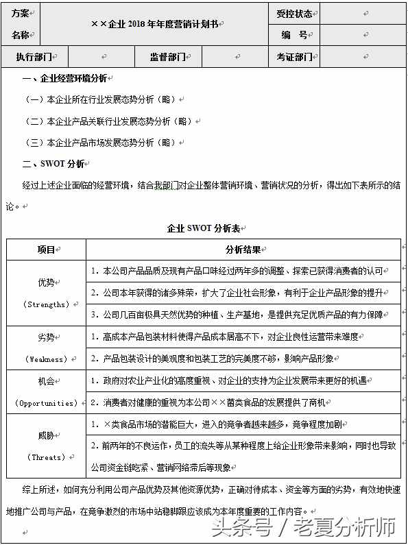 2018年企業(yè)年度營(yíng)銷(xiāo)計(jì)劃書(shū)（8張表格）