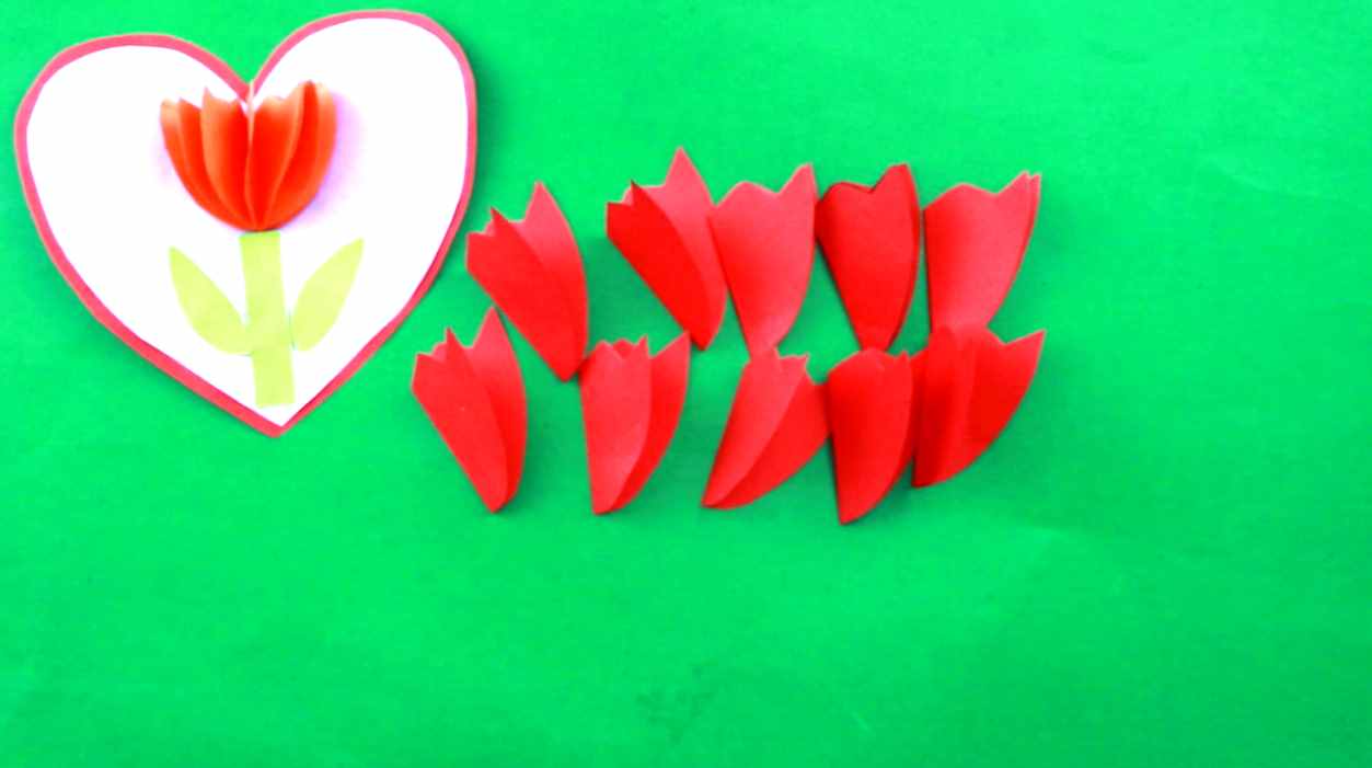 三八女王節(jié)幼兒園手工作業(yè)，做法超級(jí)簡(jiǎn)單的立體郁金香賀卡